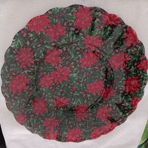 Festive Floral Large Serving Plate with Red Poinsettias